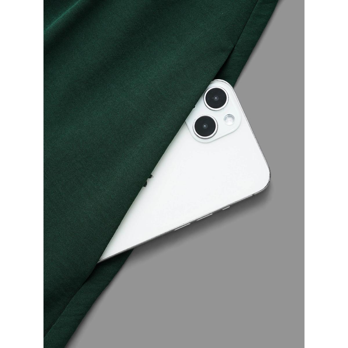 Plus Size Plain Notched Pleated Midi Dress DarkGreen Women At the Office Pleated Flat collar Long Sleeve Curvy BloomChic 14-16/1X Product Image