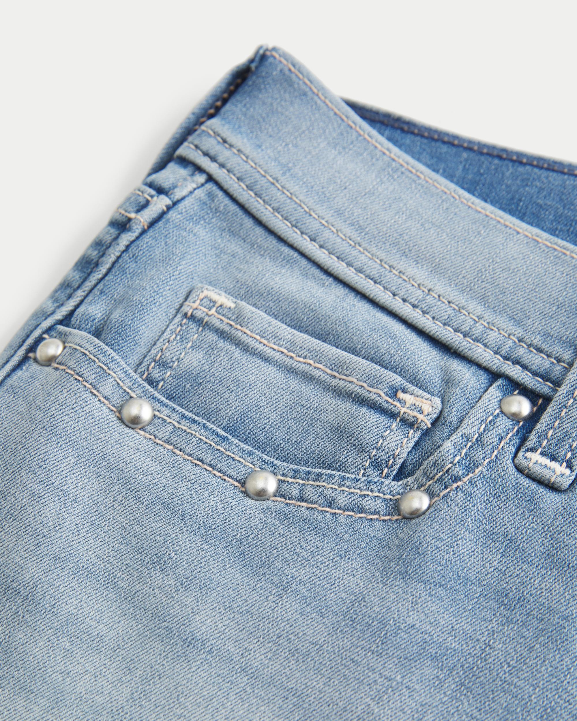 Low-Rise Light Wash Denim Shortie Shorts Product Image