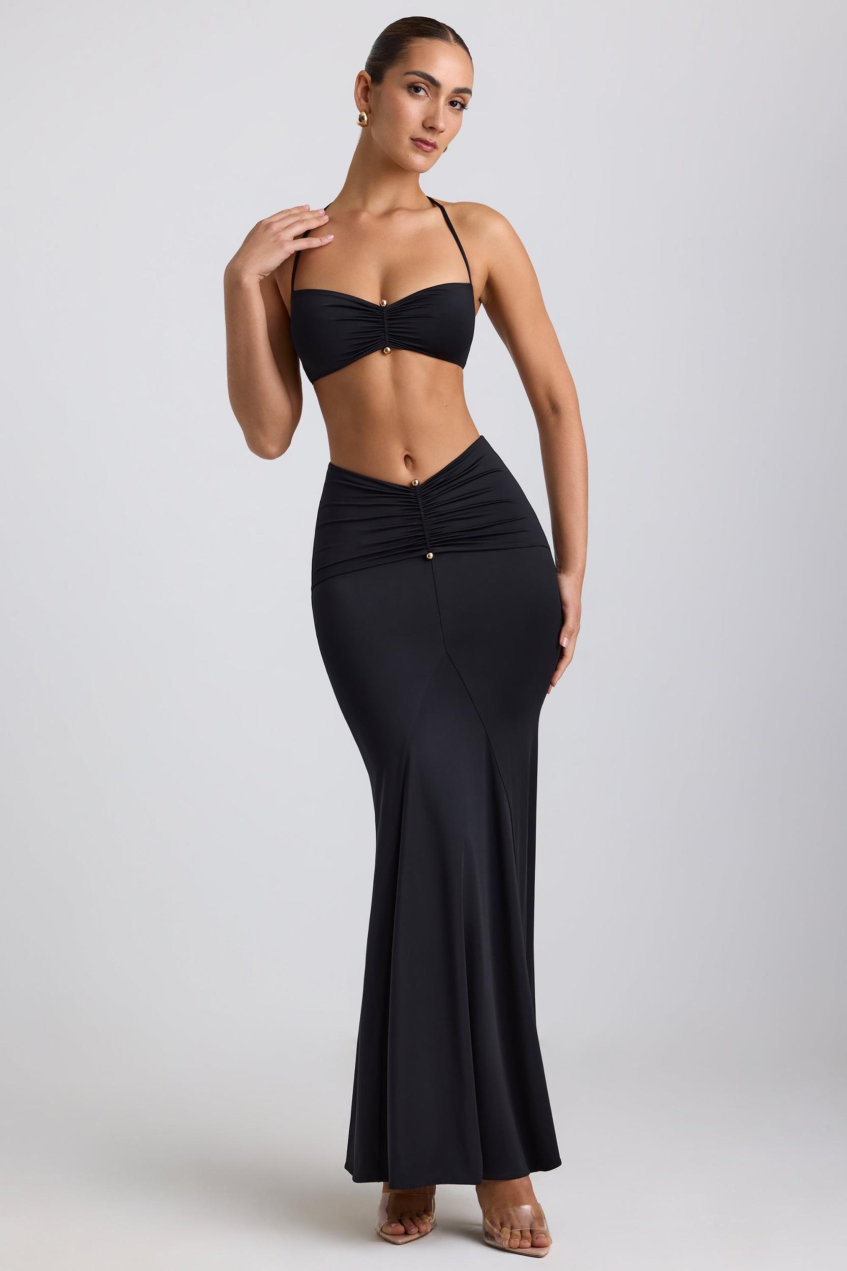 Slinky Jersey Hardware Detail Maxi Skirt in Black Product Image