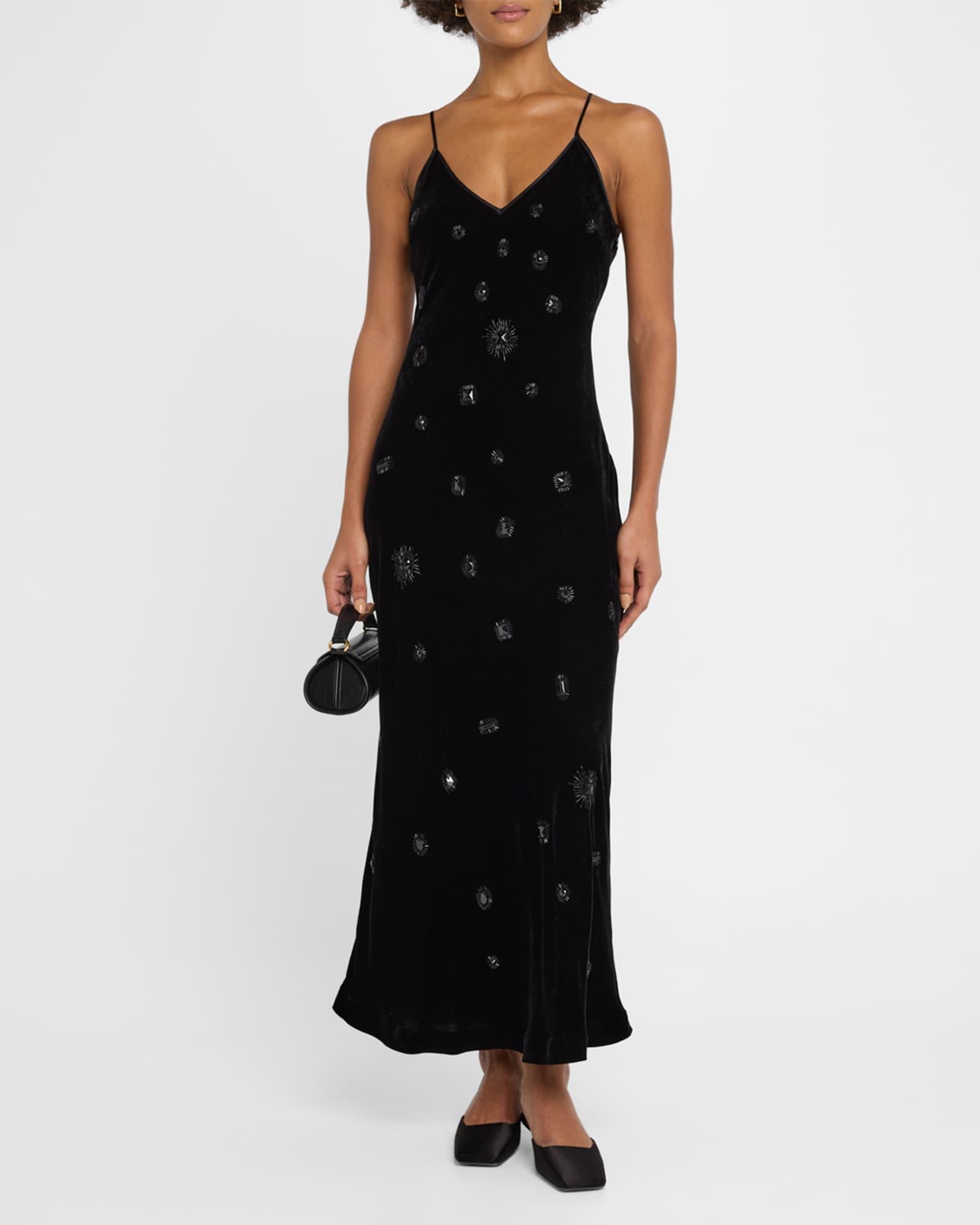 Spaghetti-Strap Velvet Slip Dress Product Image