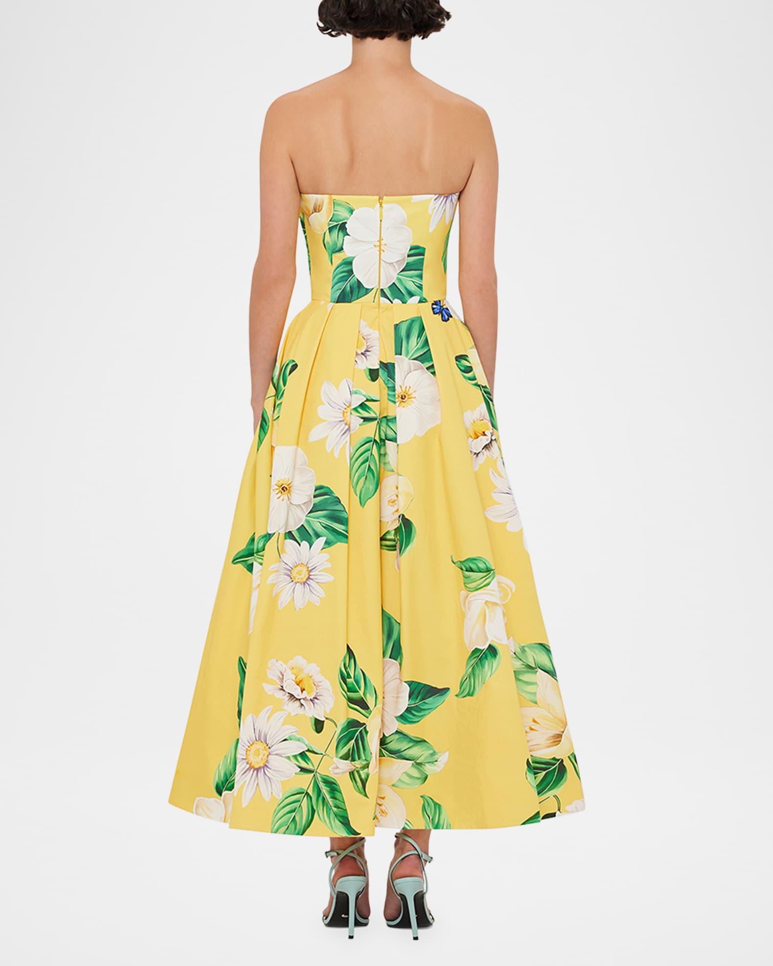 Lynn Pleated Floral-Print Bustier Midi Dress Product Image