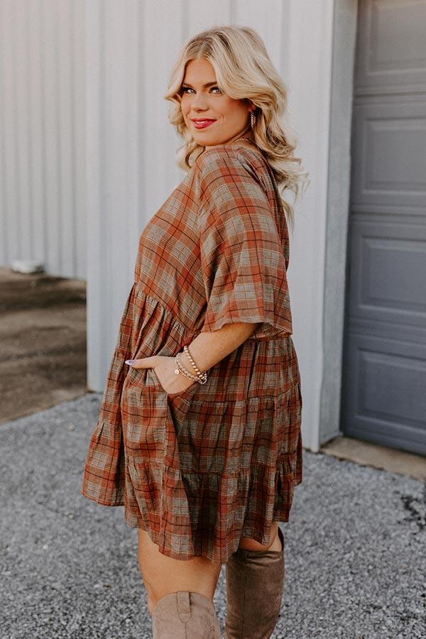 Kind Conversation Plaid Tunic Dress in Rust Curves Product Image