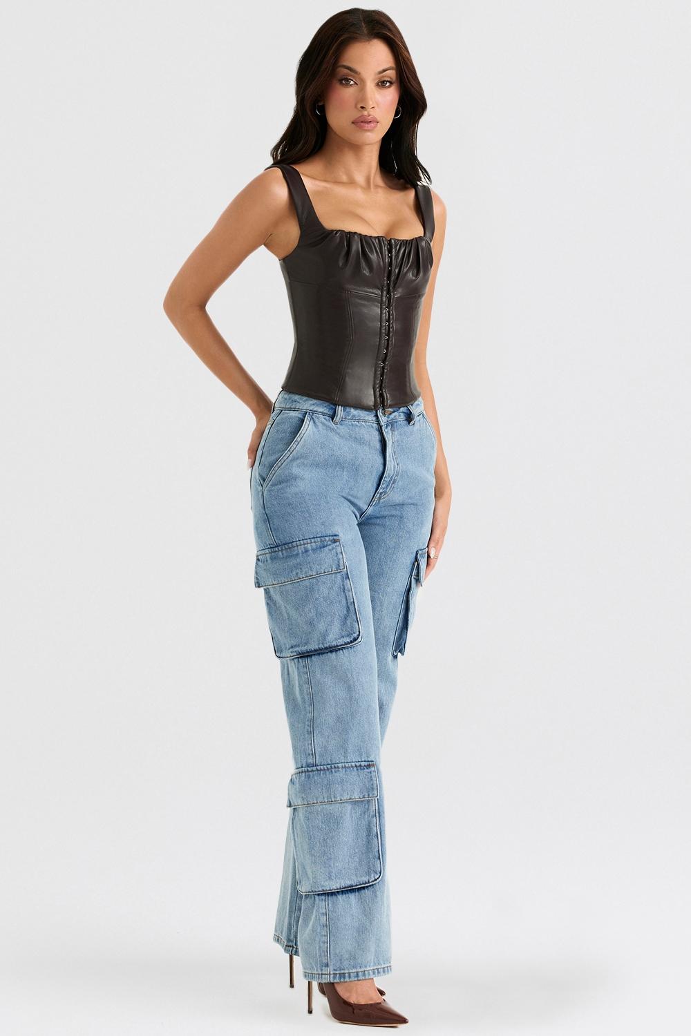 Ria  blue washed utility jeans Product Image