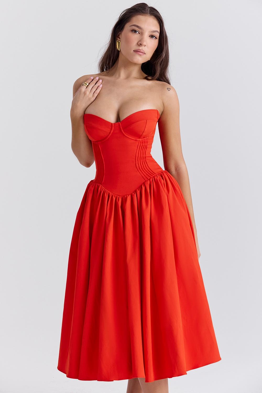 Elizabeth  italian tomato strapless midi sundress Product Image