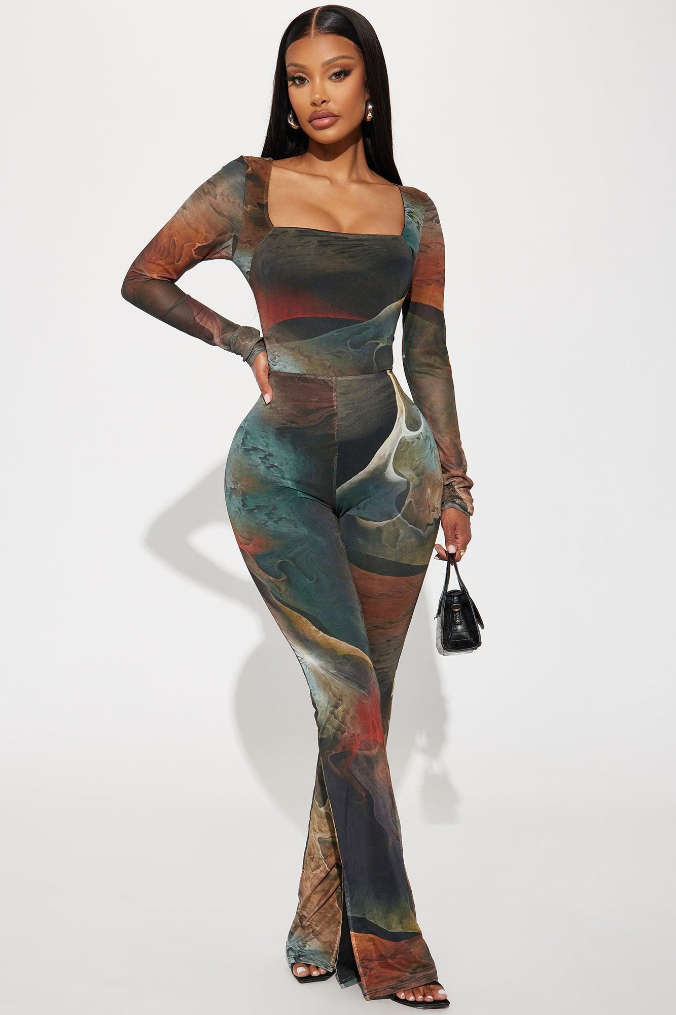 Lost In A Trance Mesh Jumpsuit  - Olive/combo Product Image