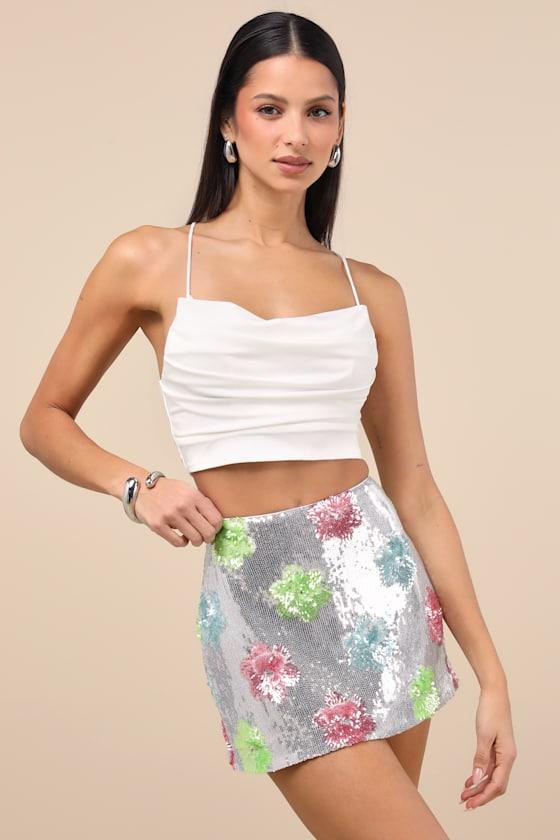Glittery Flourishment Silver Multi Sequin Micro Mini Skort Product Image