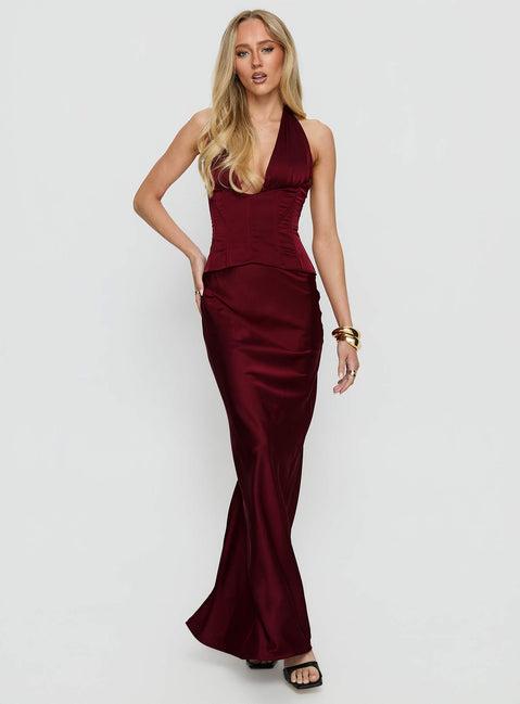 In A Trance Halter Corset Maxi Dress Red Product Image