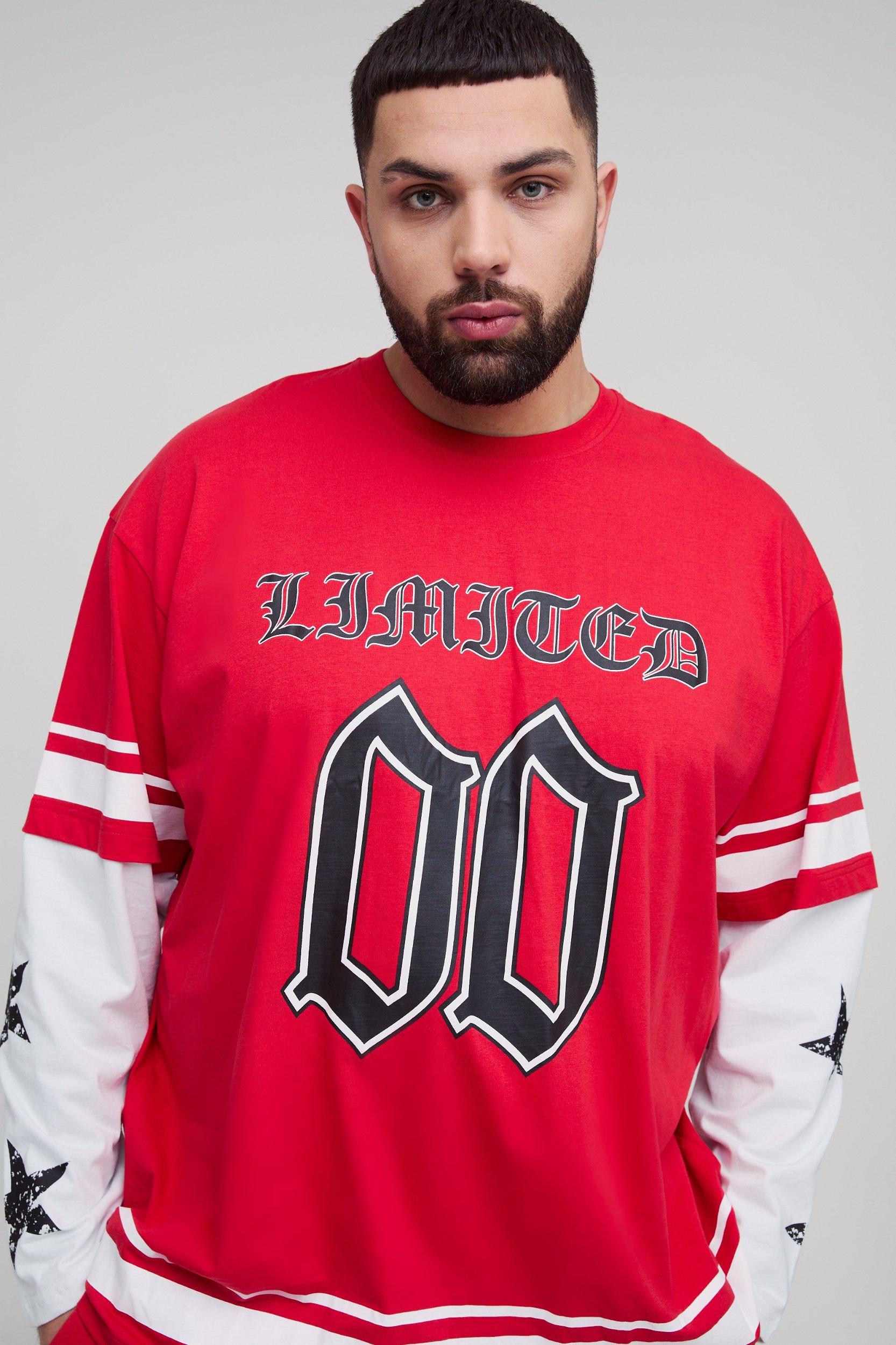 Plus Limited Print Oversized Faux Layer T-shirt sand Gusset Sweatpants Set | boohooMAN USA Product Image