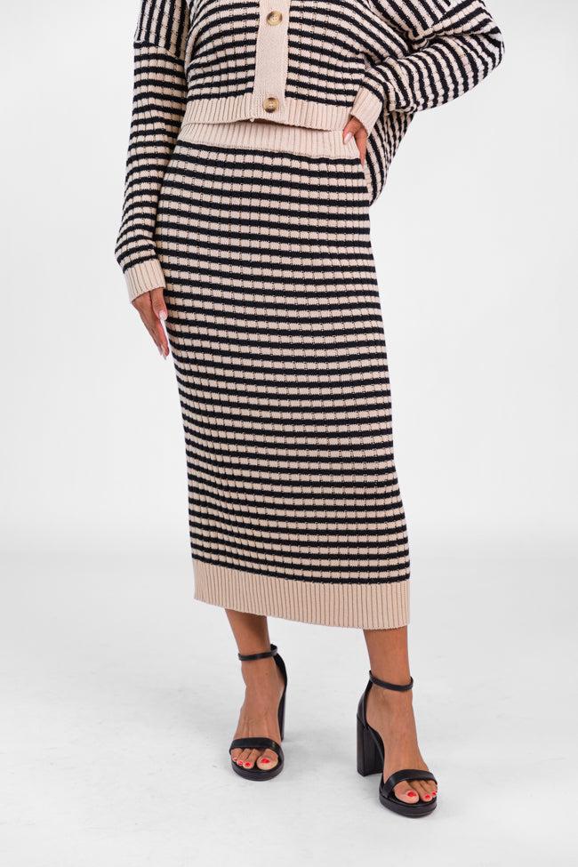Believe In Me Cream and Black Striped Knit Skirt FINAL SALE Product Image
