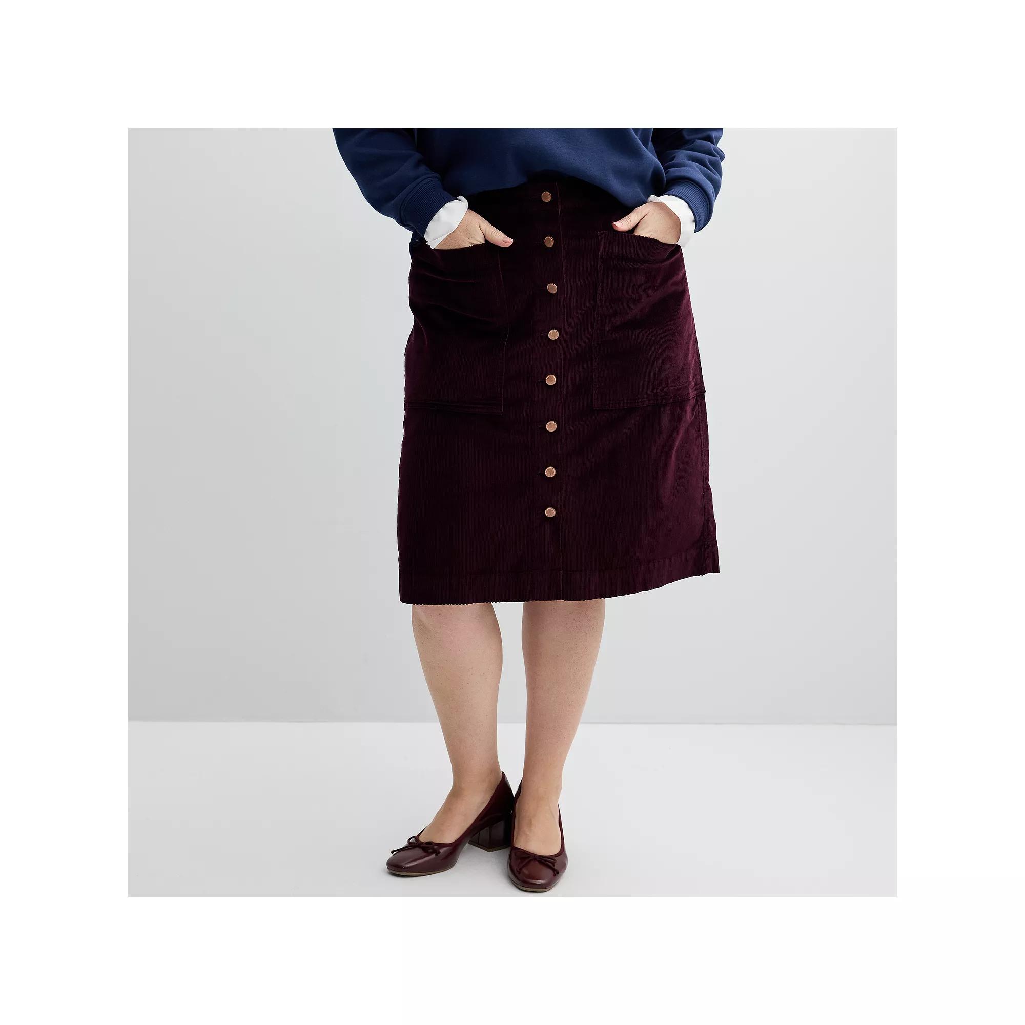 Plus Size Sonoma Goods For Life® Button-Front Corduroy Skirt, Women's, Size: 22 W, Black Jam Product Image