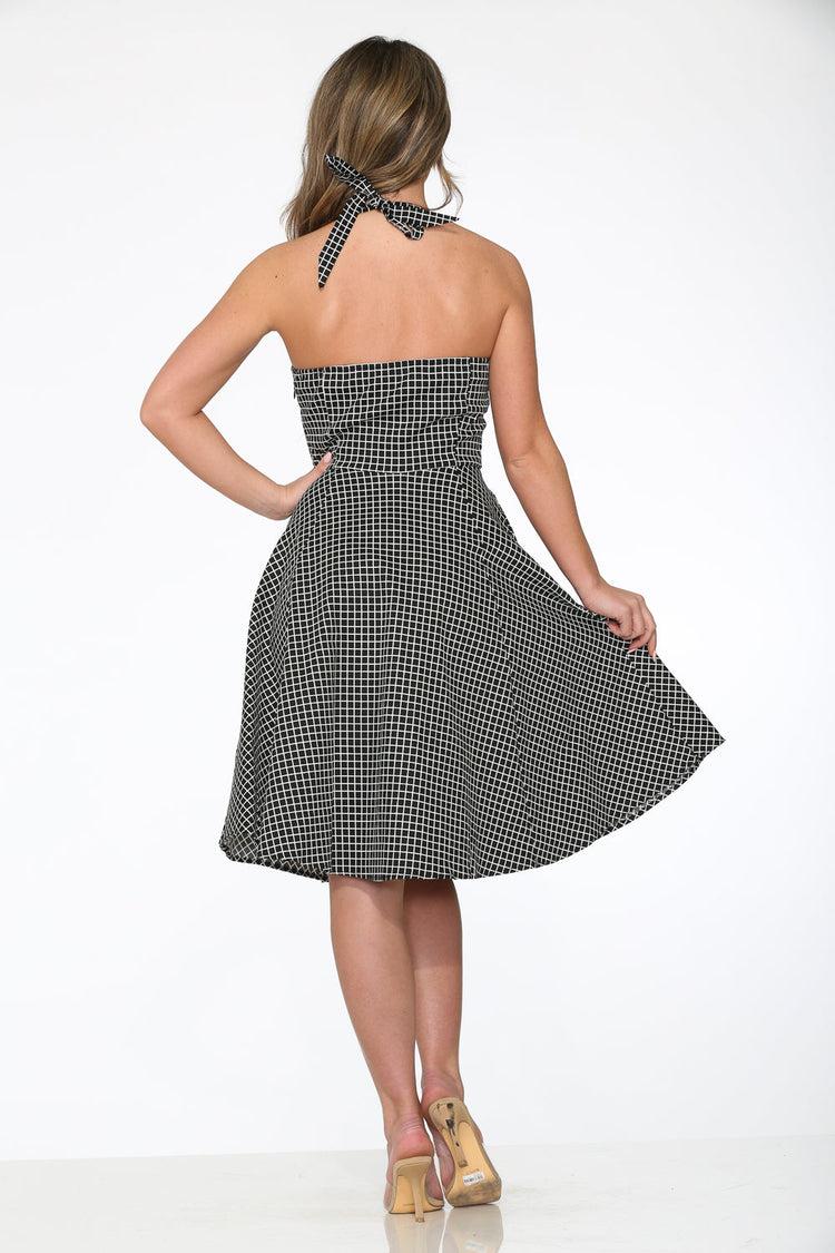Black White Checkmate Halter Dress Product Image