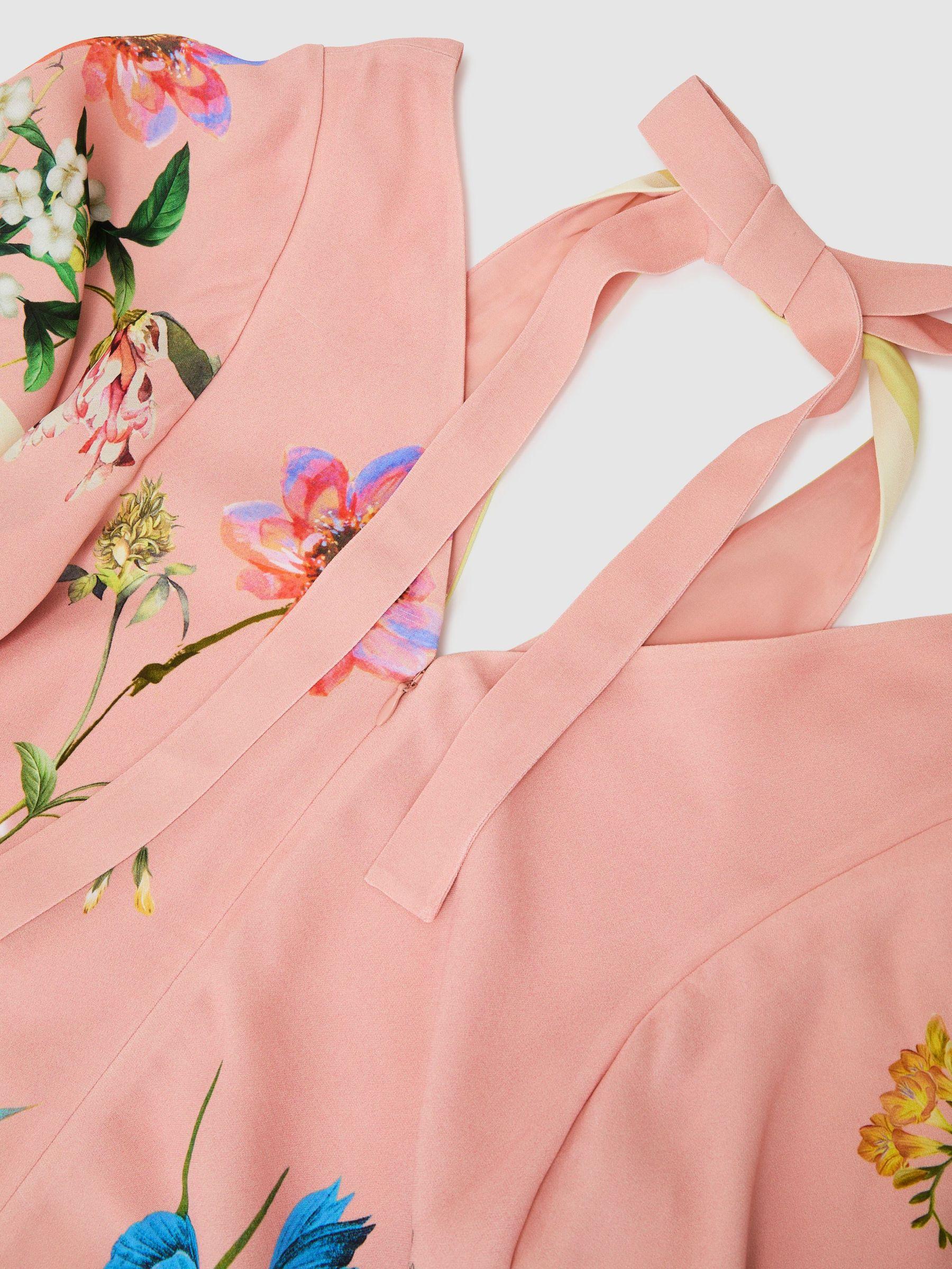 Floral-Print Cut-Out Midi Dress in Pink Product Image