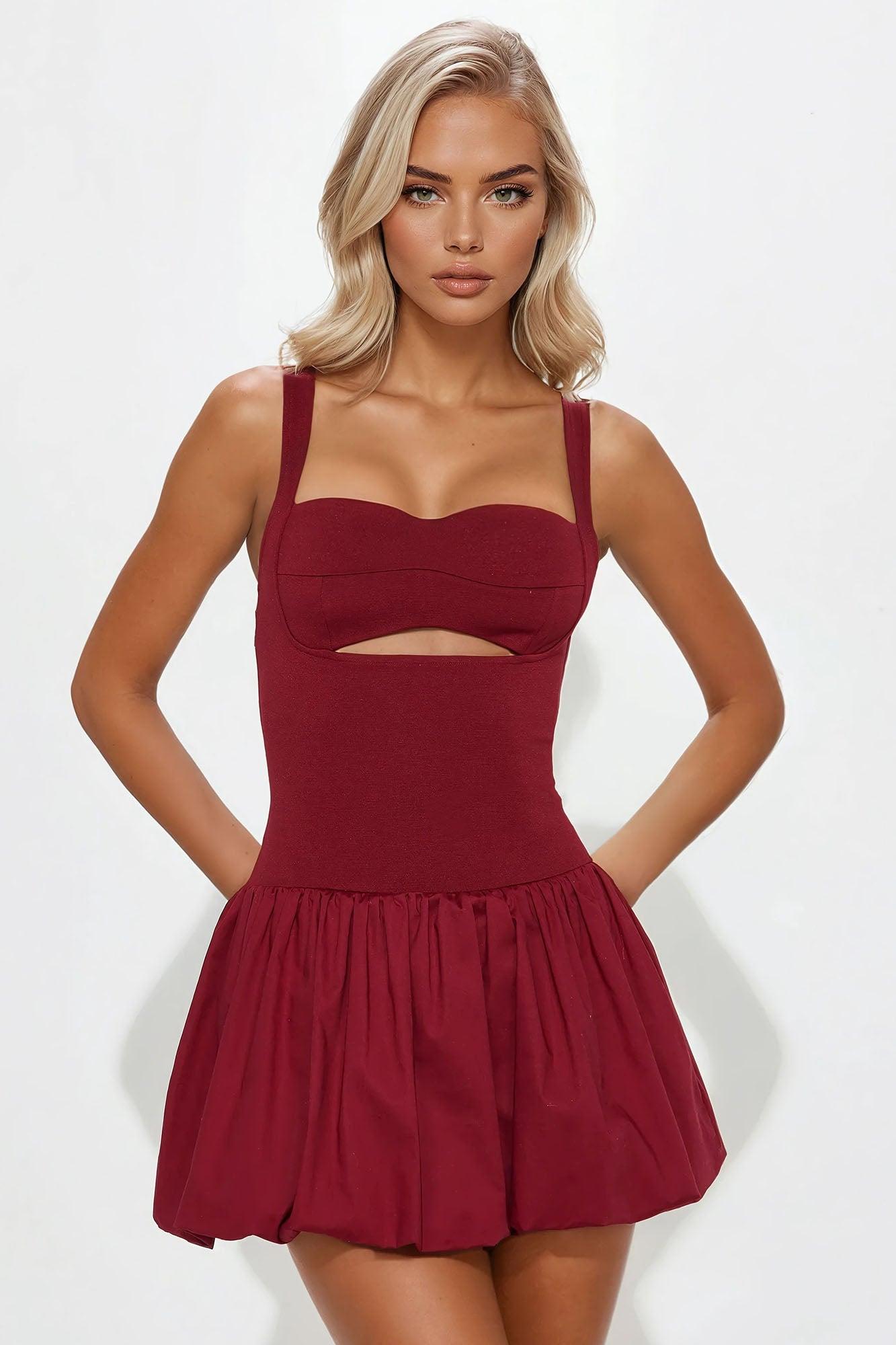 Evie Bubble Mini Dress - Wine Product Image