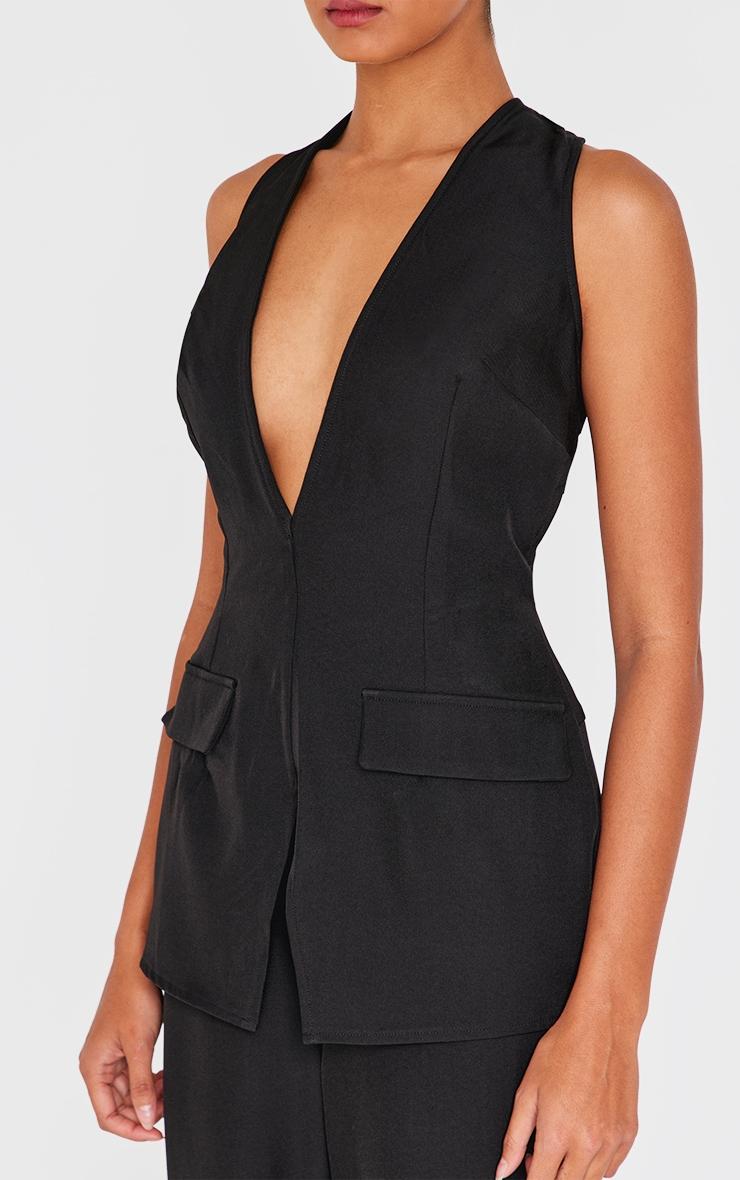 Black Structured Woven Vest Detail Straight Leg Jumpsuit Product Image