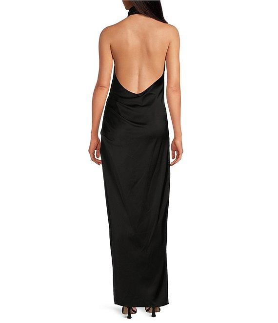 Gianni Bini Yelena Satin High Mock Neck Sleeveless Long Sheath Dress Product Image