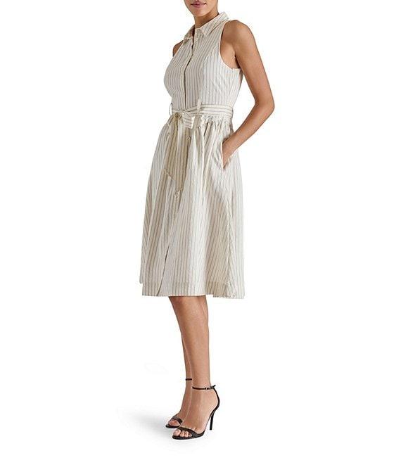Steve Madden Mary Sleeveless Stripe Midi Button Front Shirt Dress Product Image