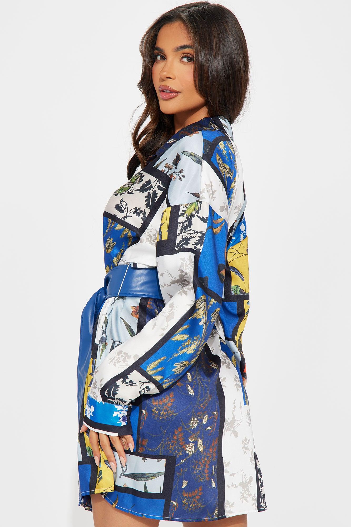 Shay Satin Mini Dress - Blue/combo Product Image