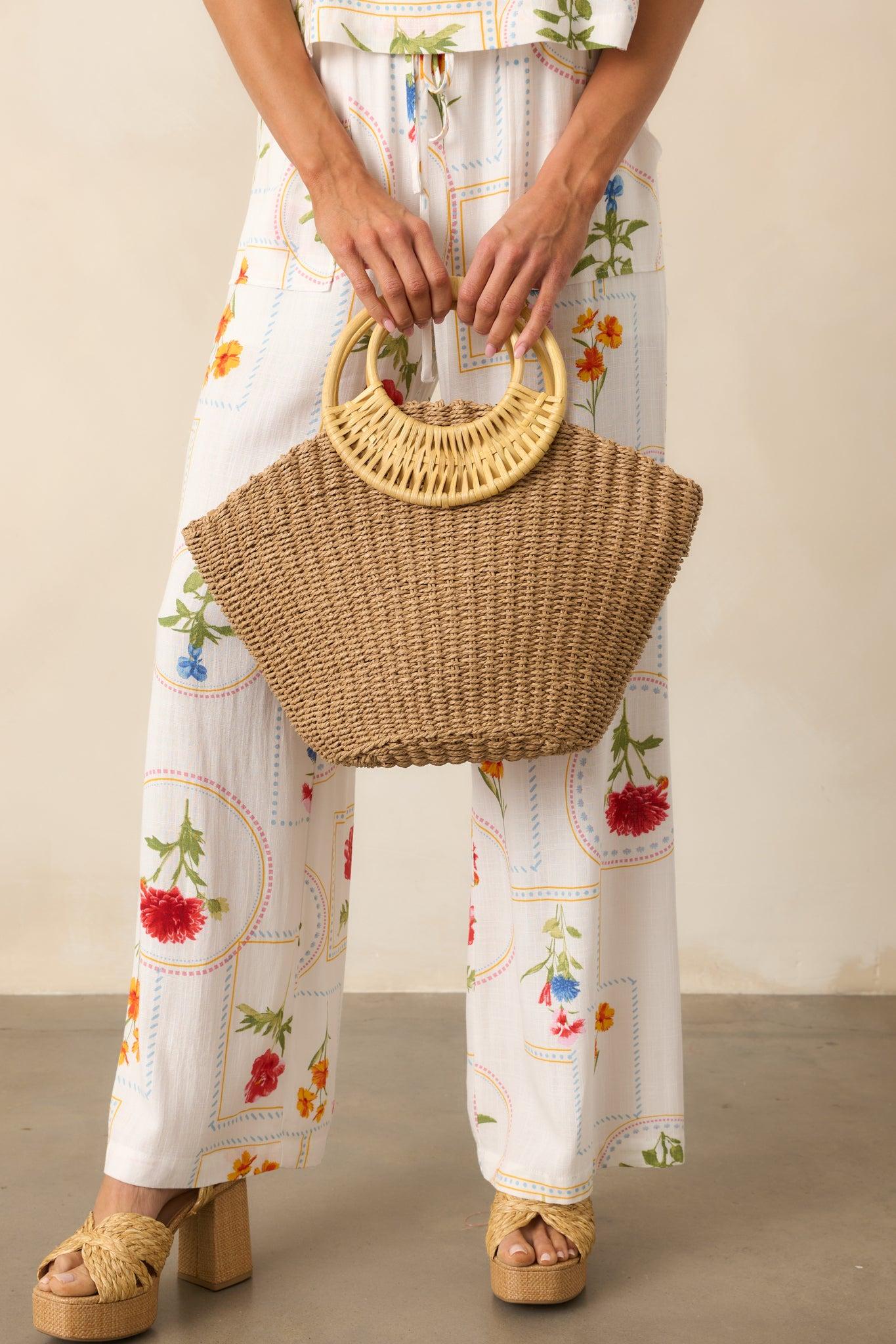 The Calm Of The Coast Tan Raffia Woven Handbag Product Image