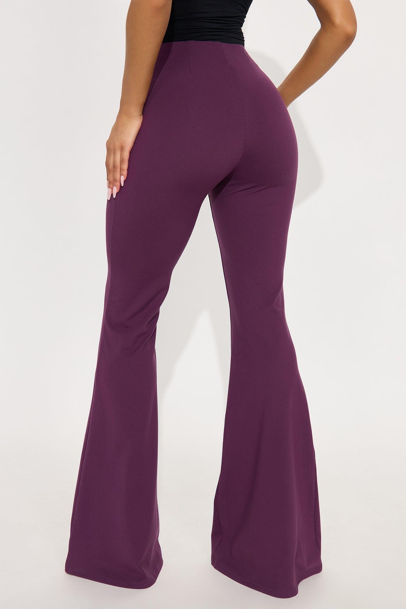 A Little Too Late Mid Rise Flare Pant 34 - Plum Female Product Image