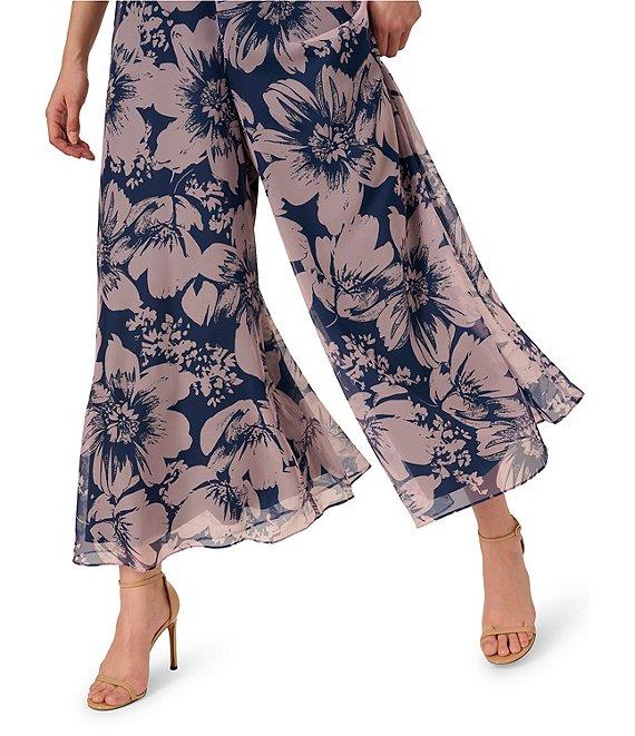 Adrianna Papell One Shoulder Sleeveless Floral Organza Wide Leg Jumpsuit Product Image