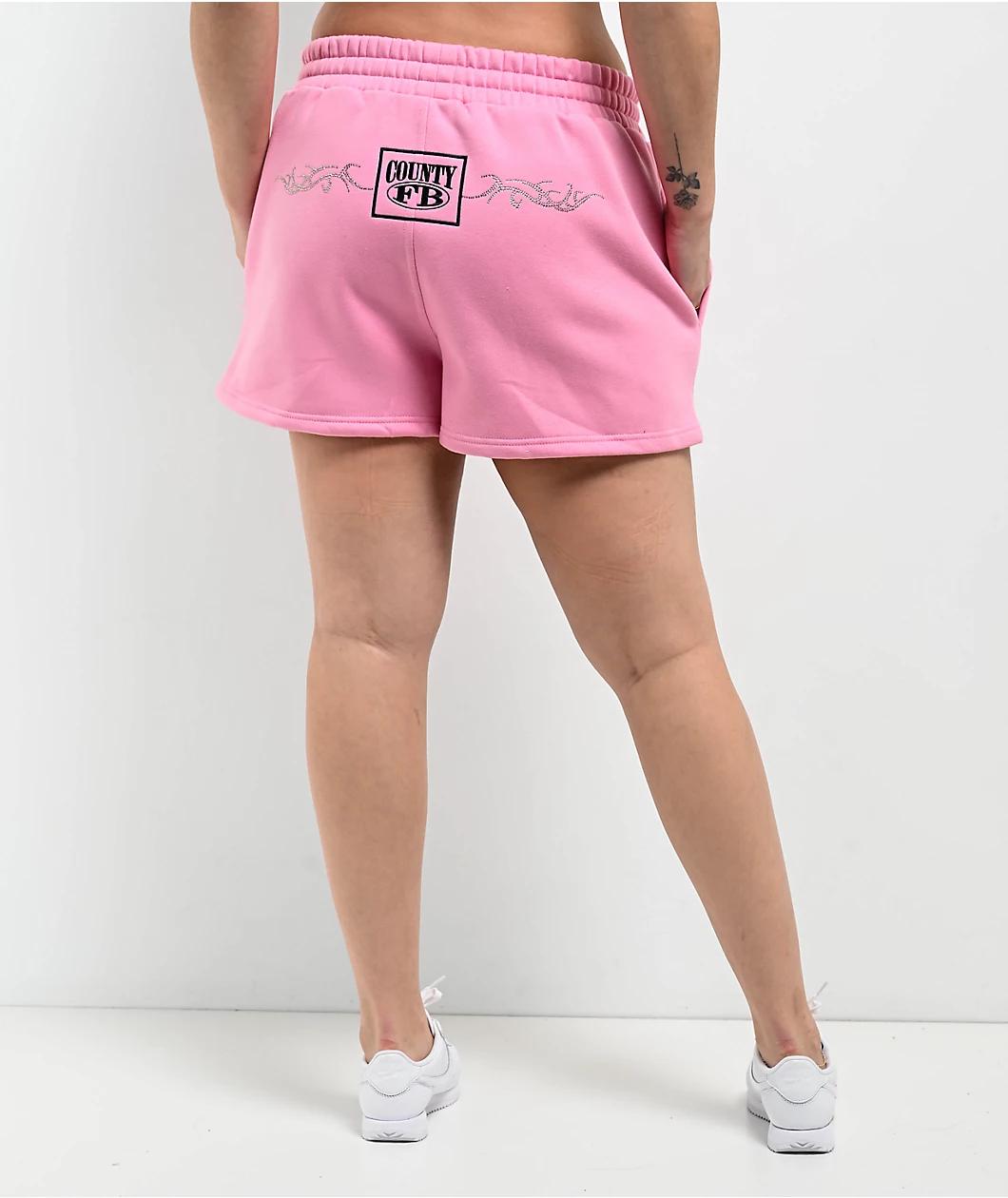 FB County Rhinestone Pink Sweat Shorts Product Image