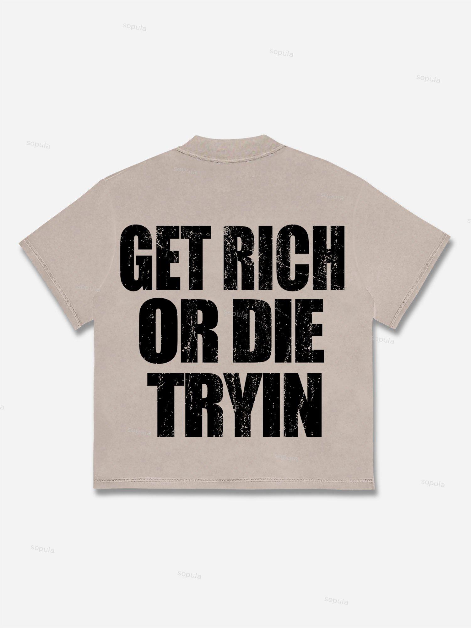 Vintage Get Rich Money Portrait Print Cotton T-shirt Product Image