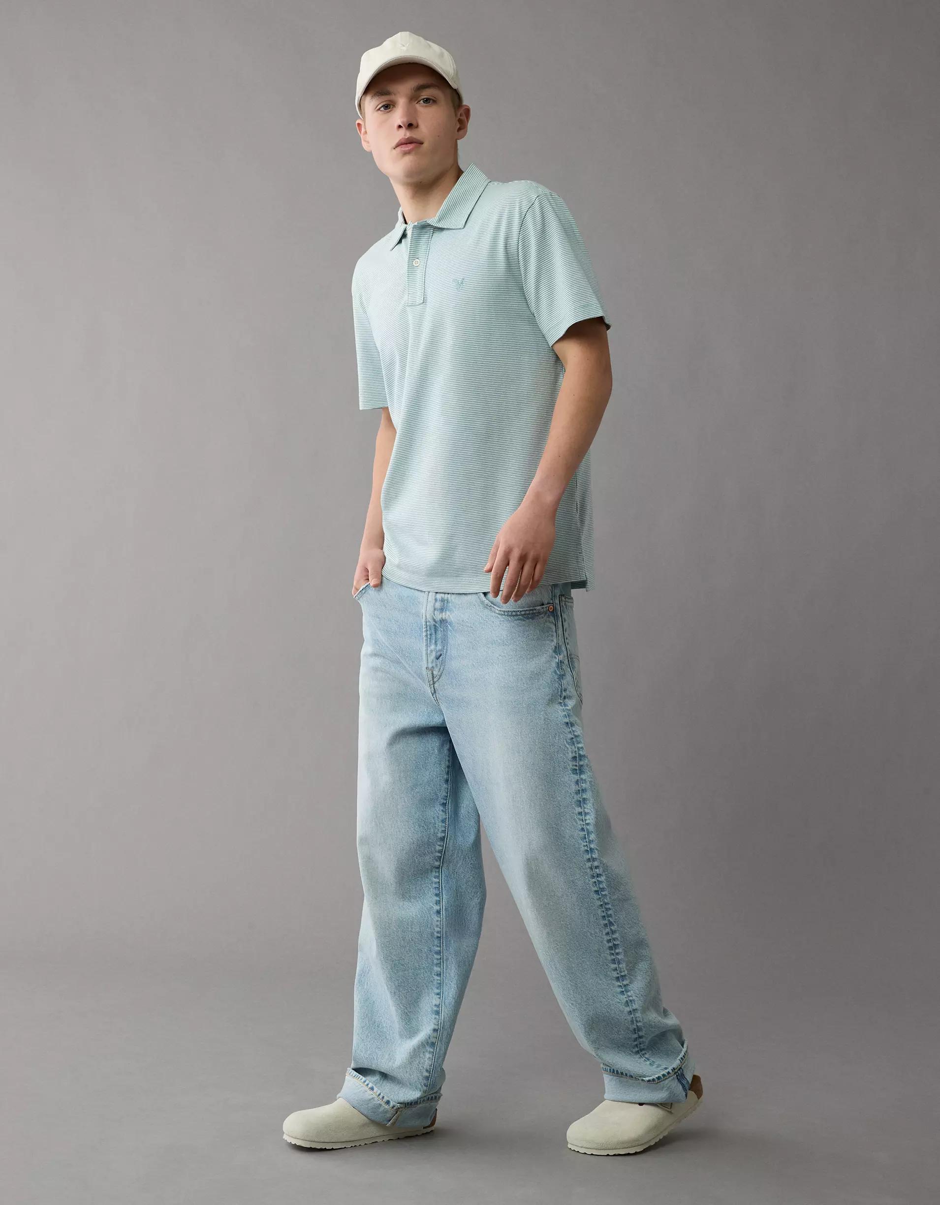 AE 24/7 Club Logo Striped Polo Shirt Product Image