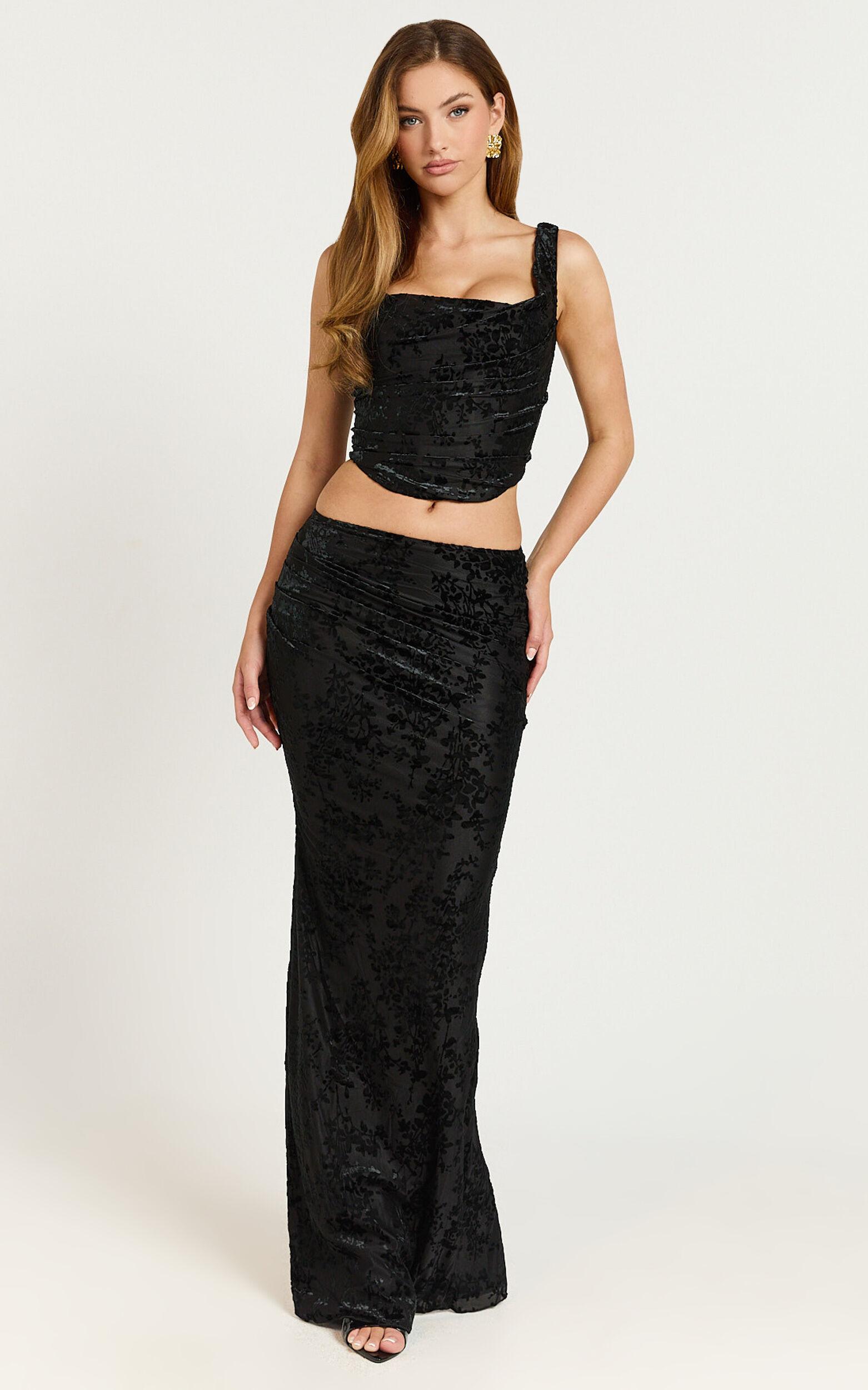Suzette Two Piece Set - Velvet Corset Maxi Set in Black Product Image