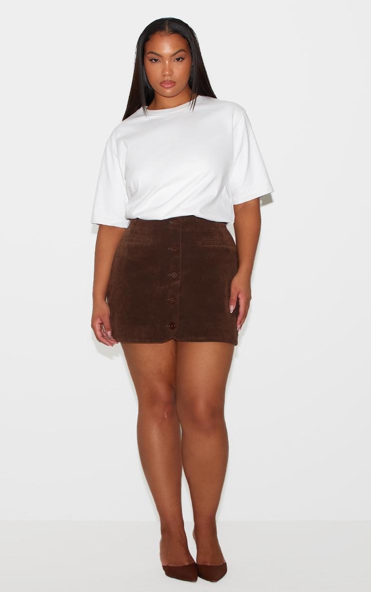 Plus Chocolate Faux Suede Skirt Product Image