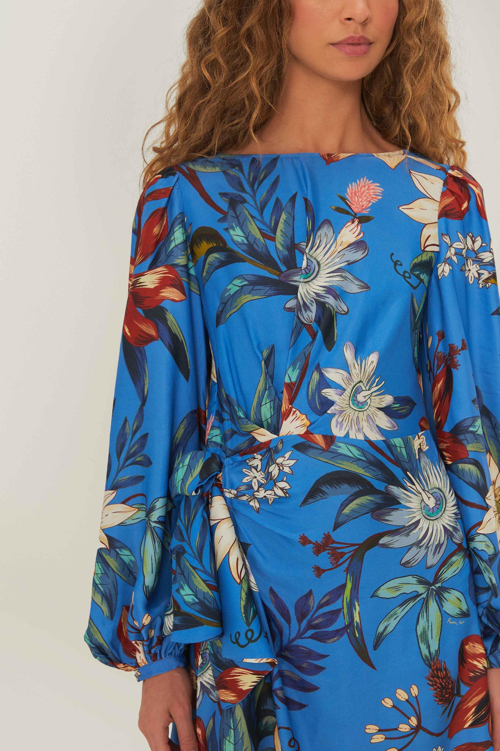 Blue Surreal Flowers Wrap LENZING™ ECOVERO™ Mini Dress Product Image