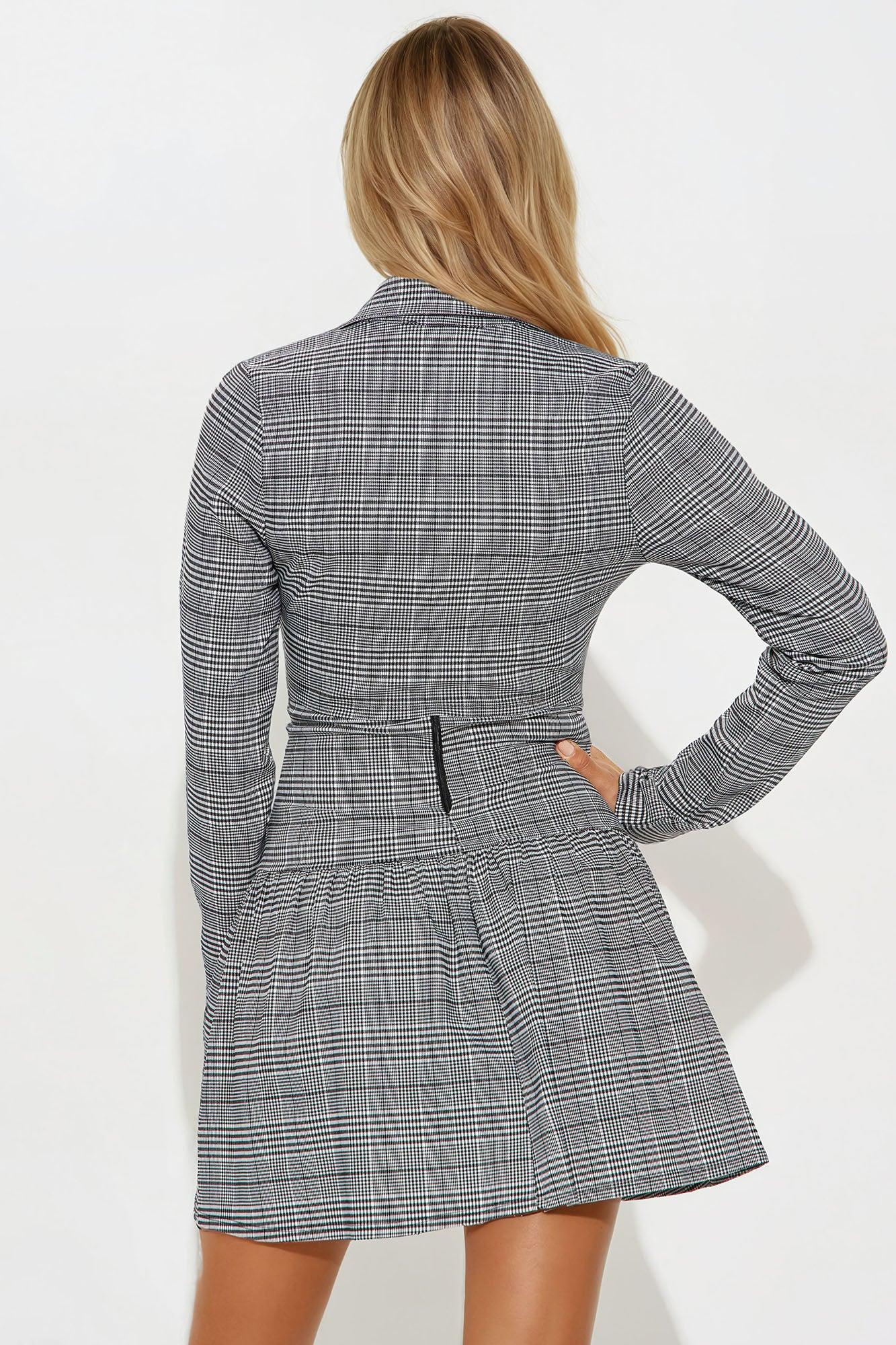 Corporate Millennial Plaid Mini Dress Set - White/Black Product Image