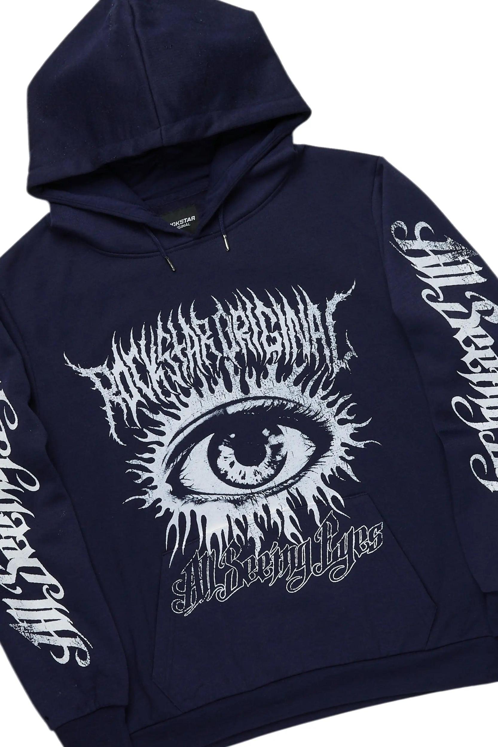 All Seeing Eyes Navy Hoodie/Baggy Track Pant Set Male Product Image