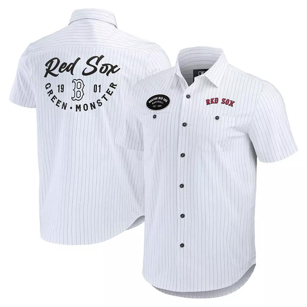 Men's Darius Rucker Collection by Fanatics White Boston Red Sox Pin Stripe Short Sleeve Button-Up Shirt,  Product Image