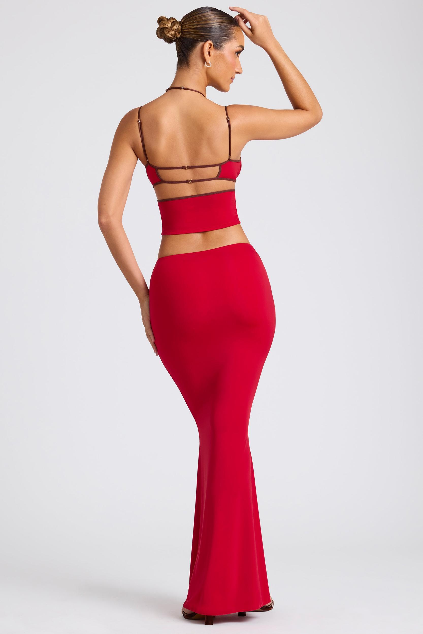 Mid Rise Maxi Skirt in Fire Red Product Image