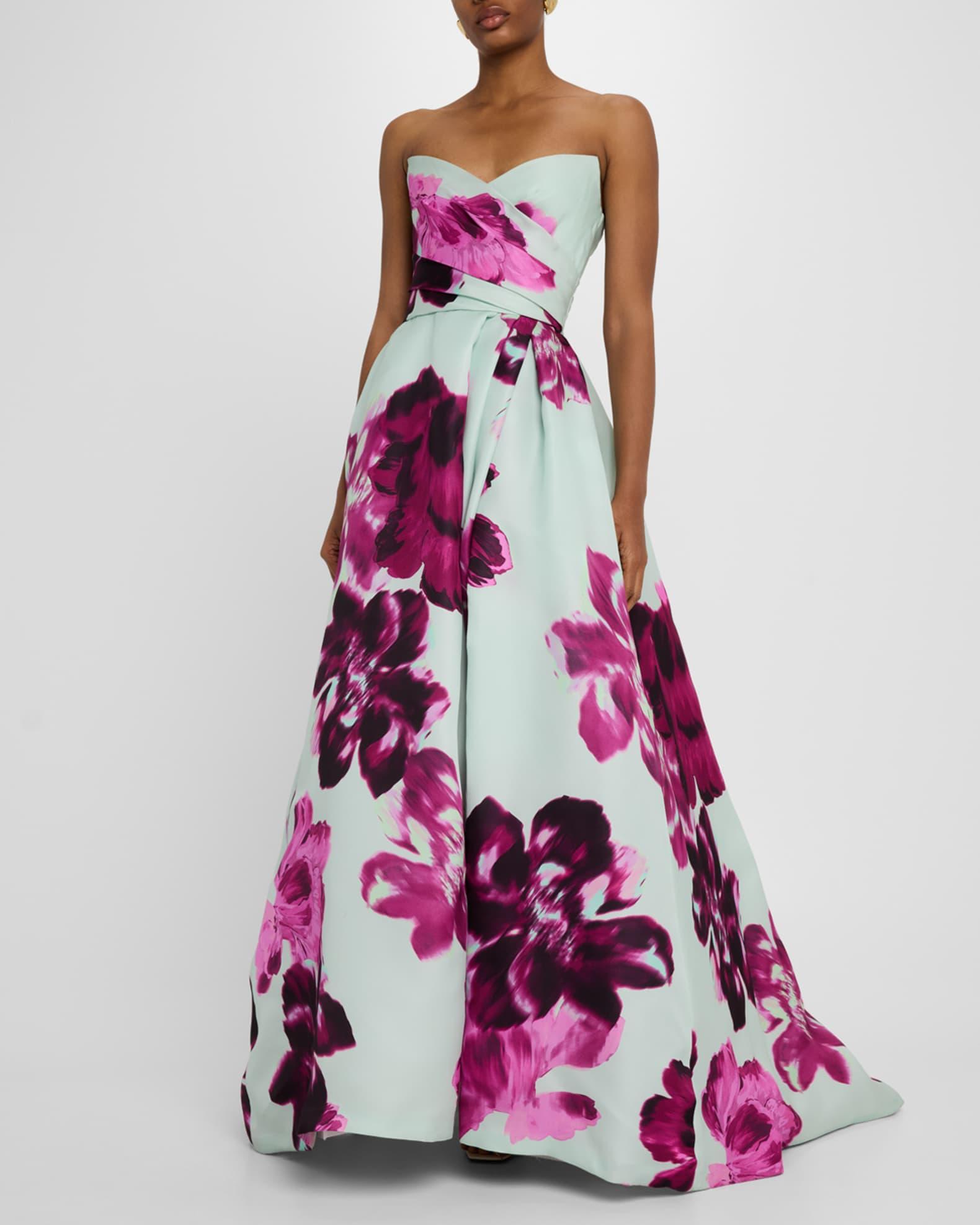 Strapless Electric Floral Print Gazar Silk Gown Product Image