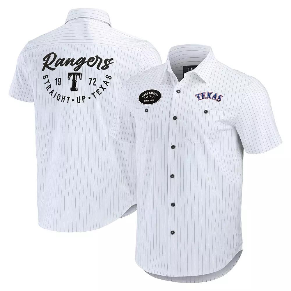 Men's Darius Rucker Collection by Fanatics White Texas Rangers Pin Stripe Short Sleeve Button-Up Shirt, Size: Small Product Image