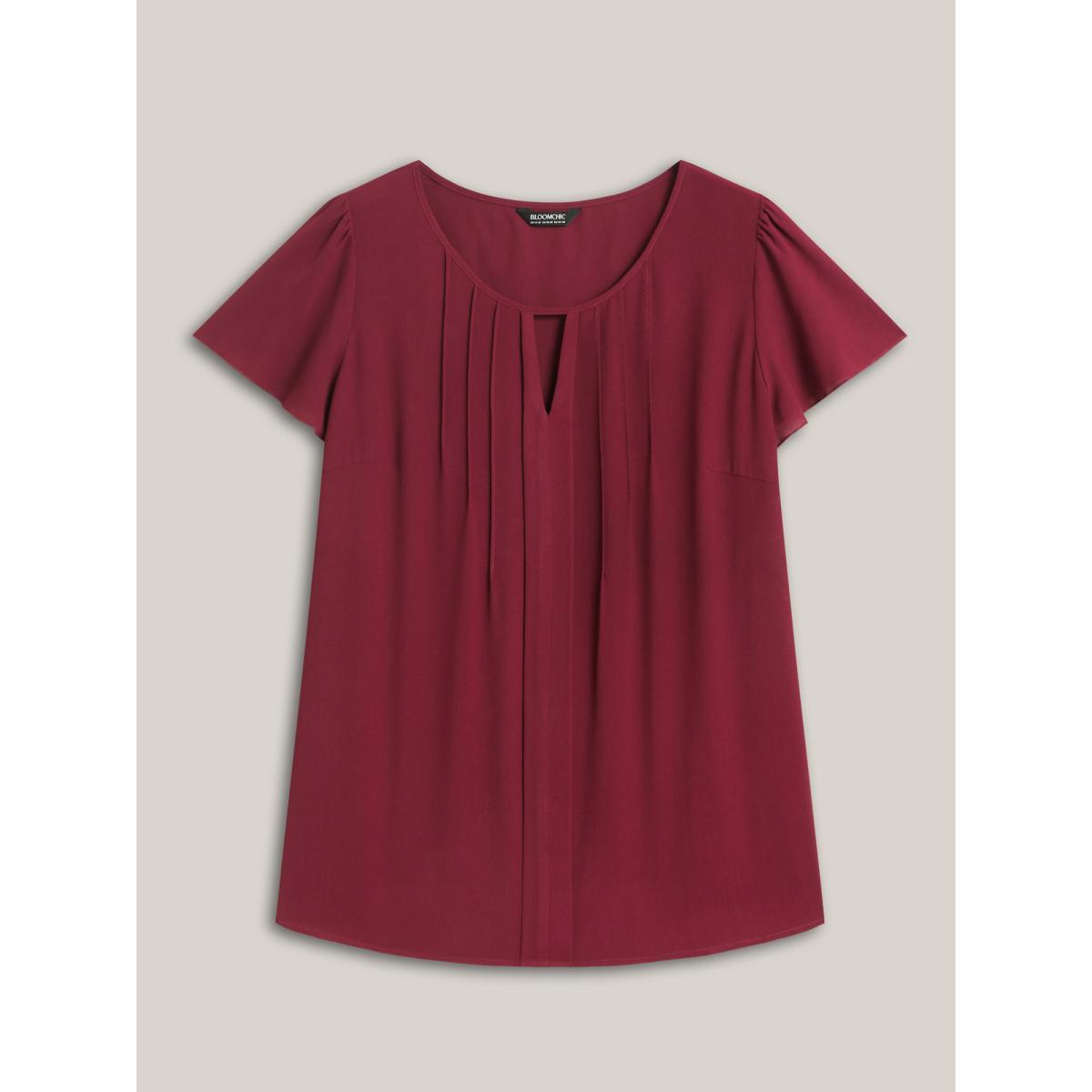 Plus Size Scarlet Plain Neck Cut-Out Pintuck Shirt Women At the Office Short sleeve Round Neck Work Blouses BloomChic 28/5X Product Image