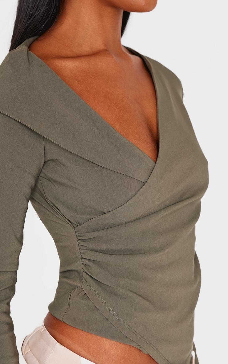 Olive Bengaline Asymmetric Ruched Long Top Product Image