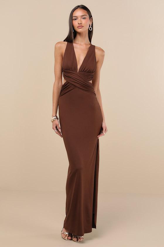Alexandria Brown Backless Column Maxi Dress Product Image