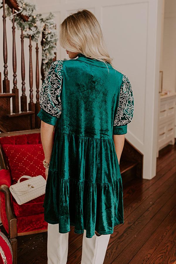 Charmed Moments Velvet Mini Dress in Hunter Green Product Image