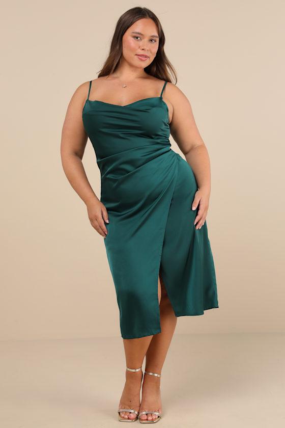 Hollywood Woman Forest Green Satin Midi Dress Product Image
