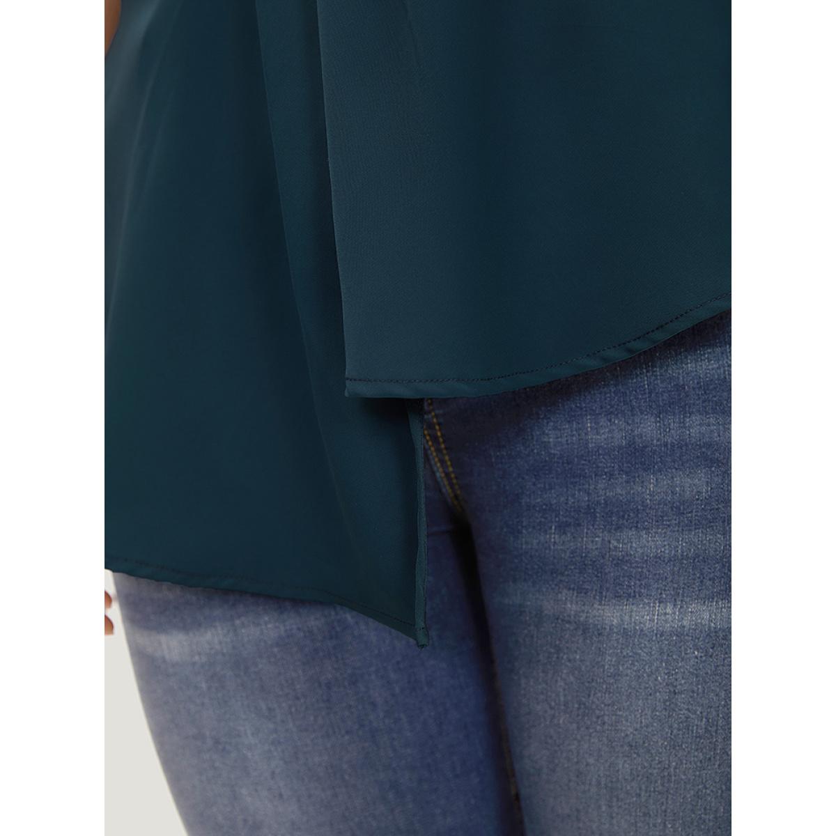 Plus Size Indigo Plain Twist Front Dolman Sleeve Asymmetrical Hem Blouse Women Office Short sleeve V-neck Dailywear Blouses BloomChic 26/4X Product Image