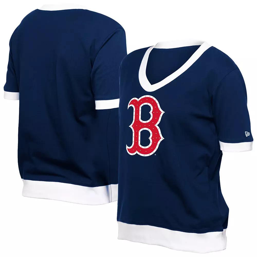 Women's New Era  Navy Boston Red Sox Game Day Rhinestone V-Neck T-Shirt, Size: 2XL, Blue Product Image
