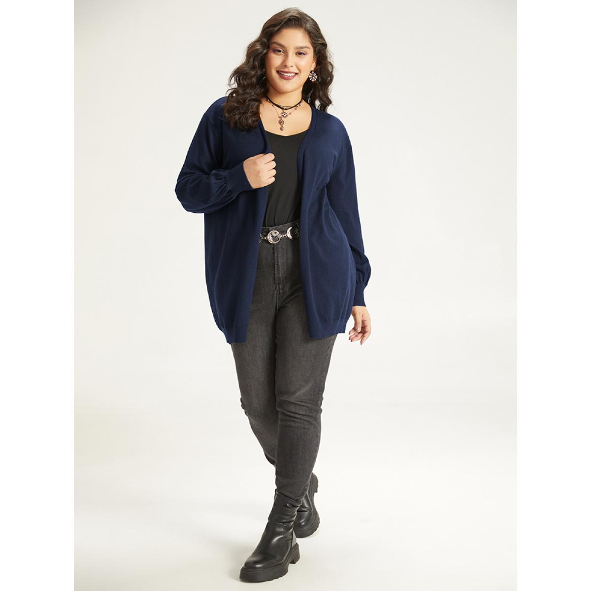 Plus Size Supersoft Essentials Halloween Moon Open Front Puff Sleeve Cardigan Indigo Women Casual Loose Long Sleeve Festival-Halloween Cardigans BloomChic 30/6X Product Image