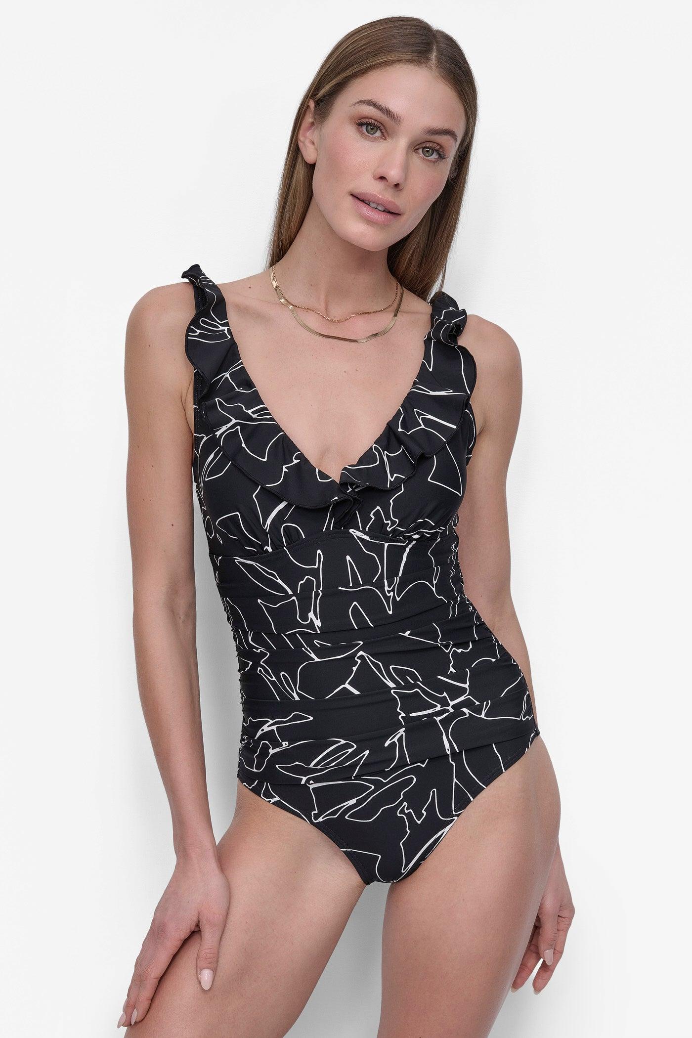 RUFFLED PLUNGE V-NECK ONE PIECE Product Image