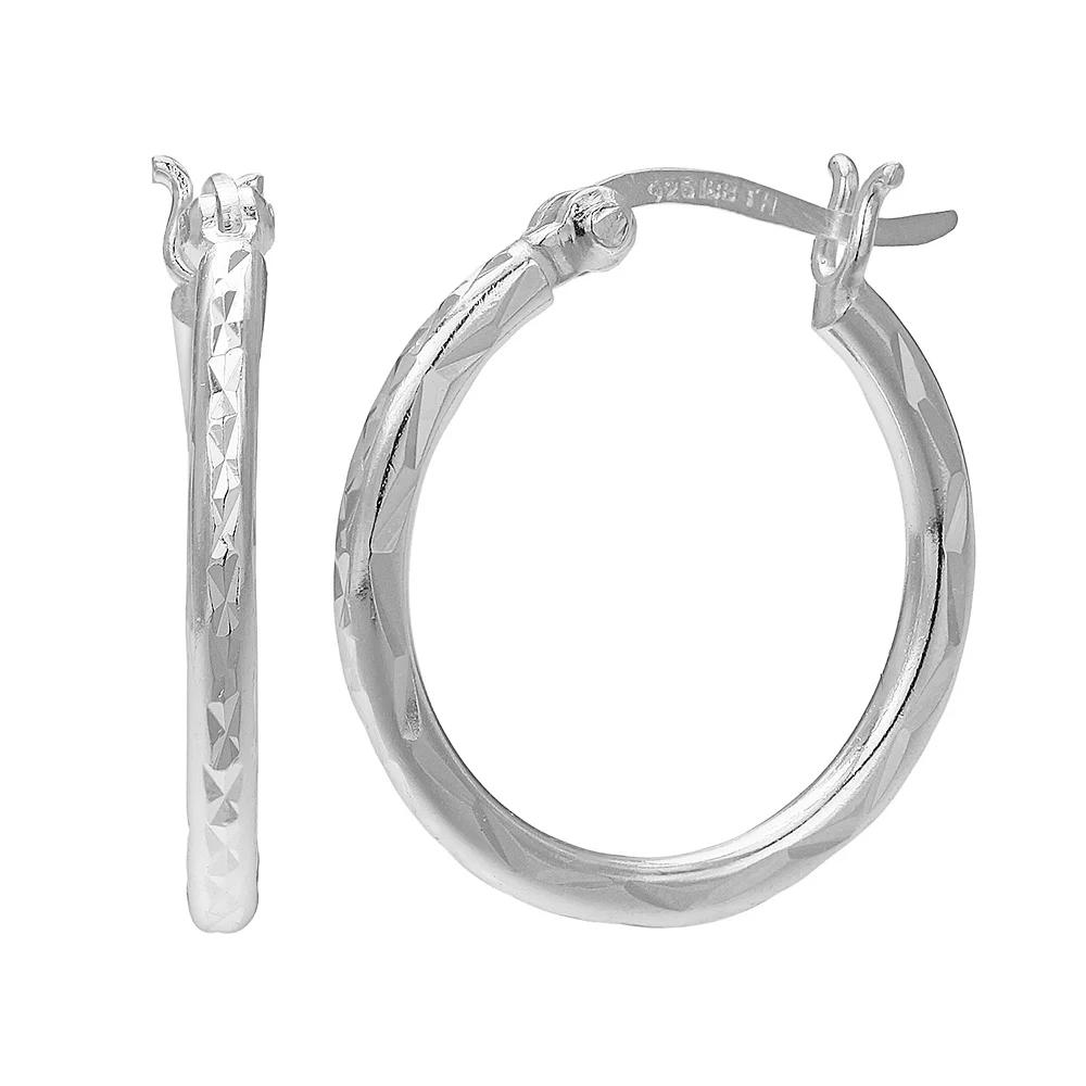PRIMROSE Sterling Silver Textured Hoop Earrings, Women's, Grey Product Image
