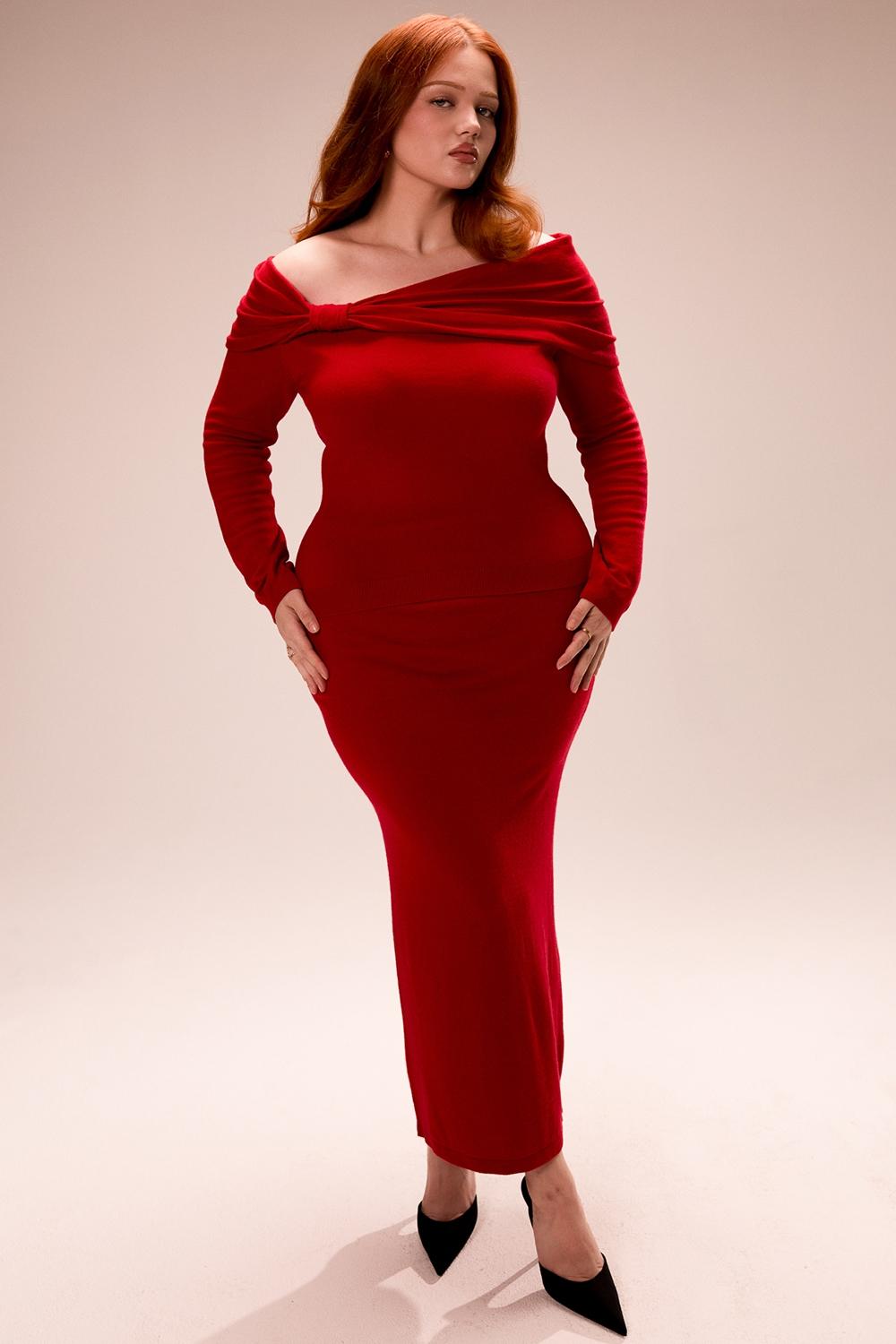 Faith  holly red cashmere blend midi skirt Product Image