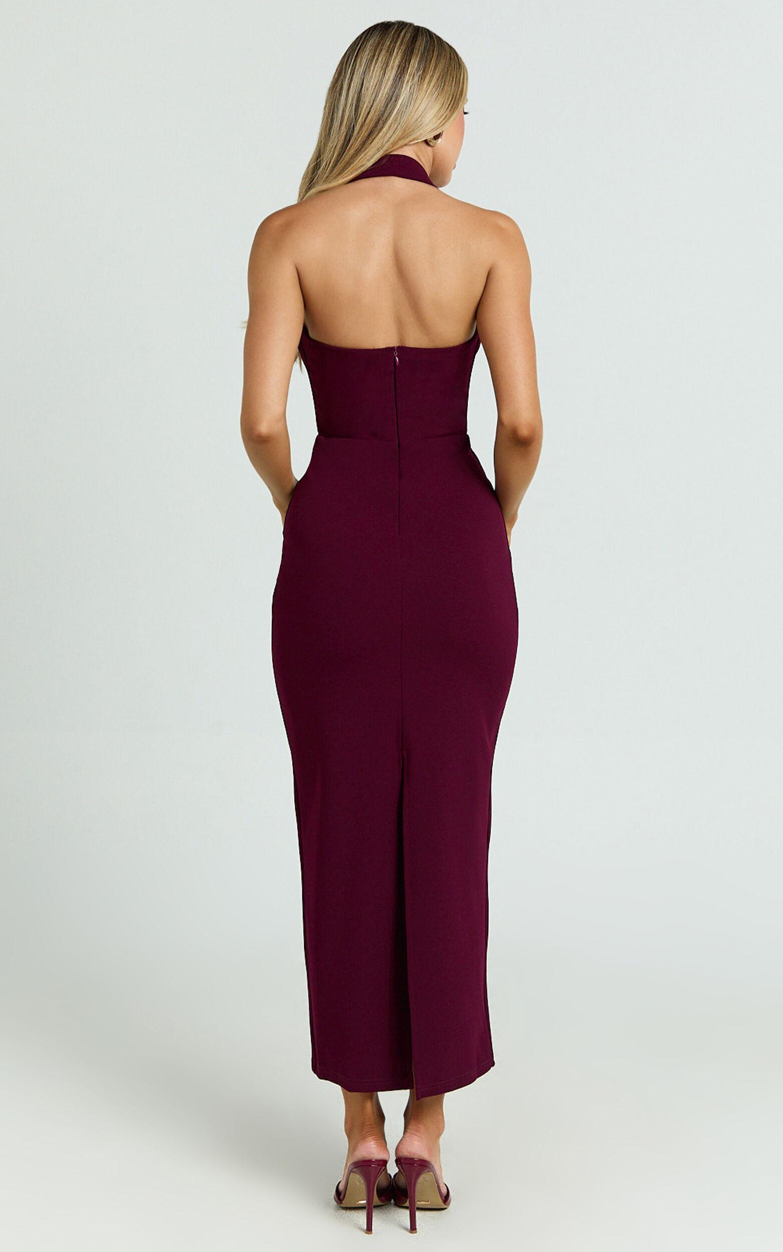 Salome Midi Dress - Halter Neck Column Dress in Wine Product Image