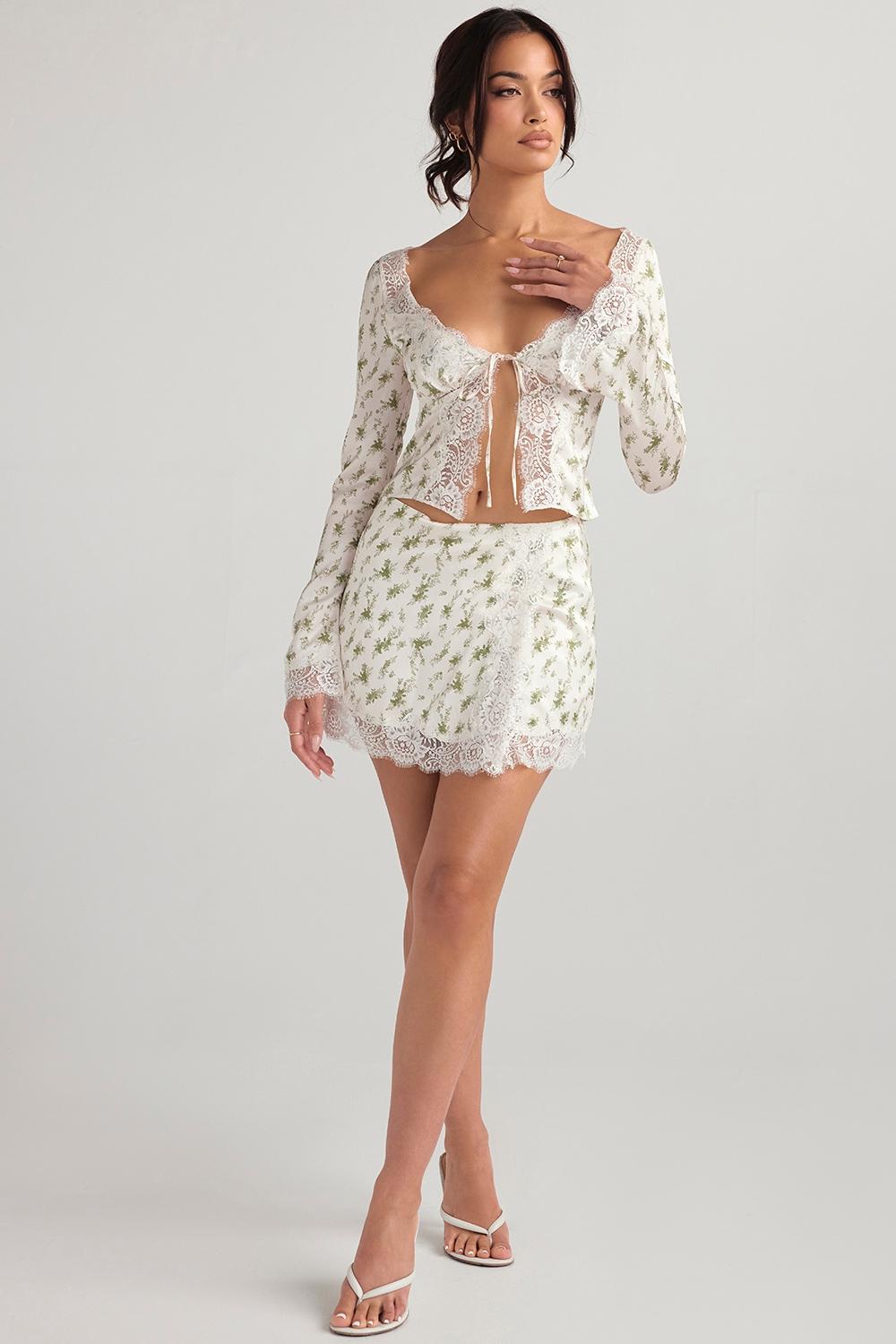 Noemie  garden print lace trim mini skirt Product Image