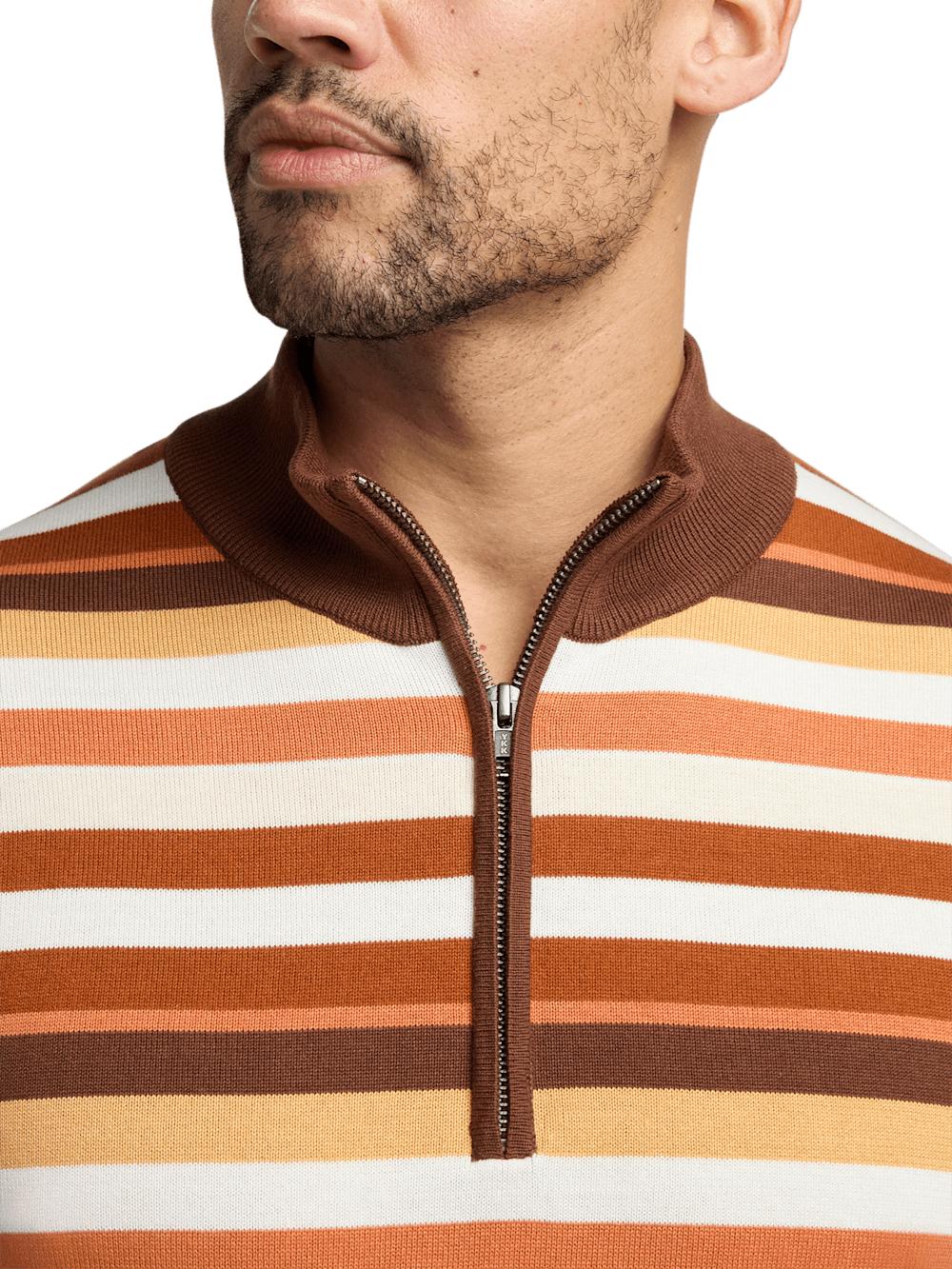 Cotton Quarter Zip Mock Neck Sweater - Brown Multi Product Image
